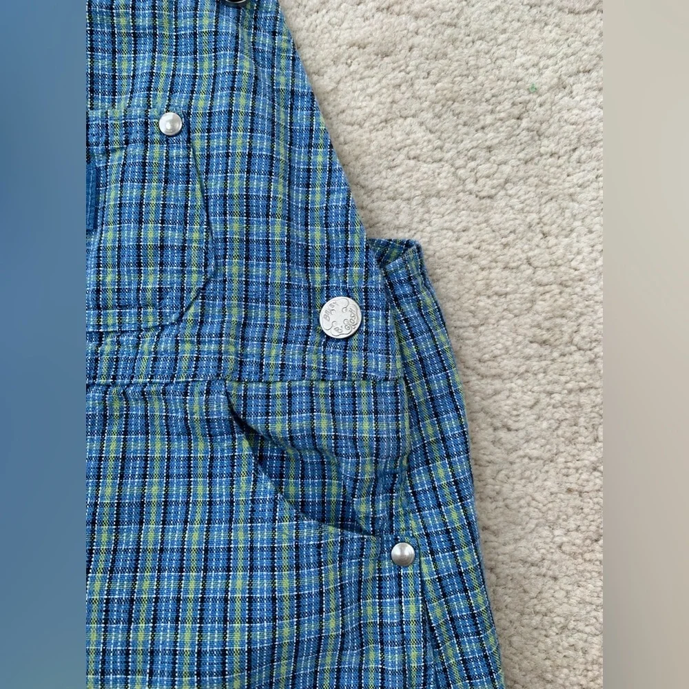 Vintage Oshkosh Size 24 Months Blue and Green Plaid Overalls